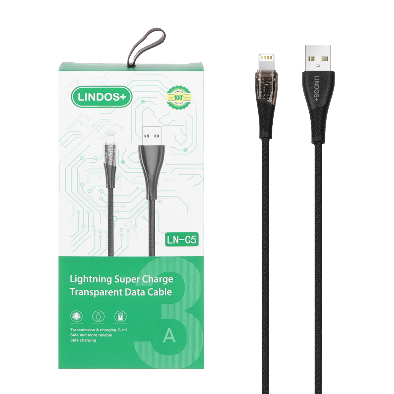 کابل شارژ فست آیفون +Lindos مدل LN-C5 - مشکی